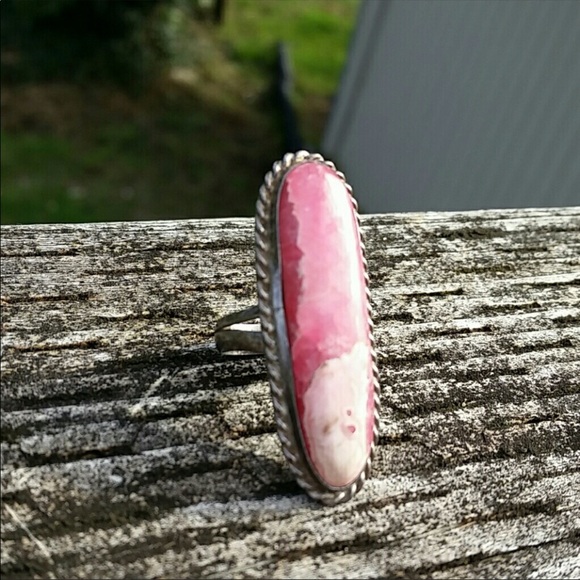 Vintage sterling silver rhodochrosite pink ring - Picture 6 of 6